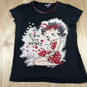 Betty Boop - Open Your Heart Women’s Black Short Sleeve Top Size XL